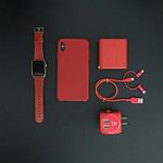 red iPhone and red smartwatch