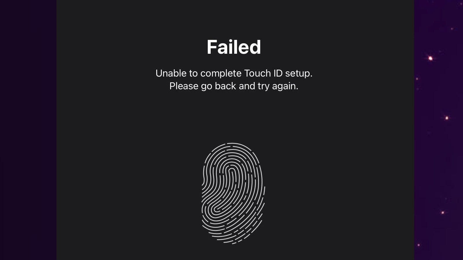 Unable To Complete Touch ID Setup