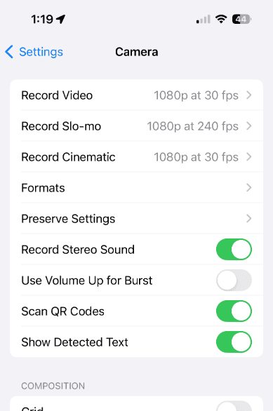 iPhone Camera Settings