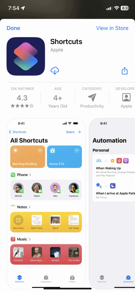 Shortcuts App on iPhone